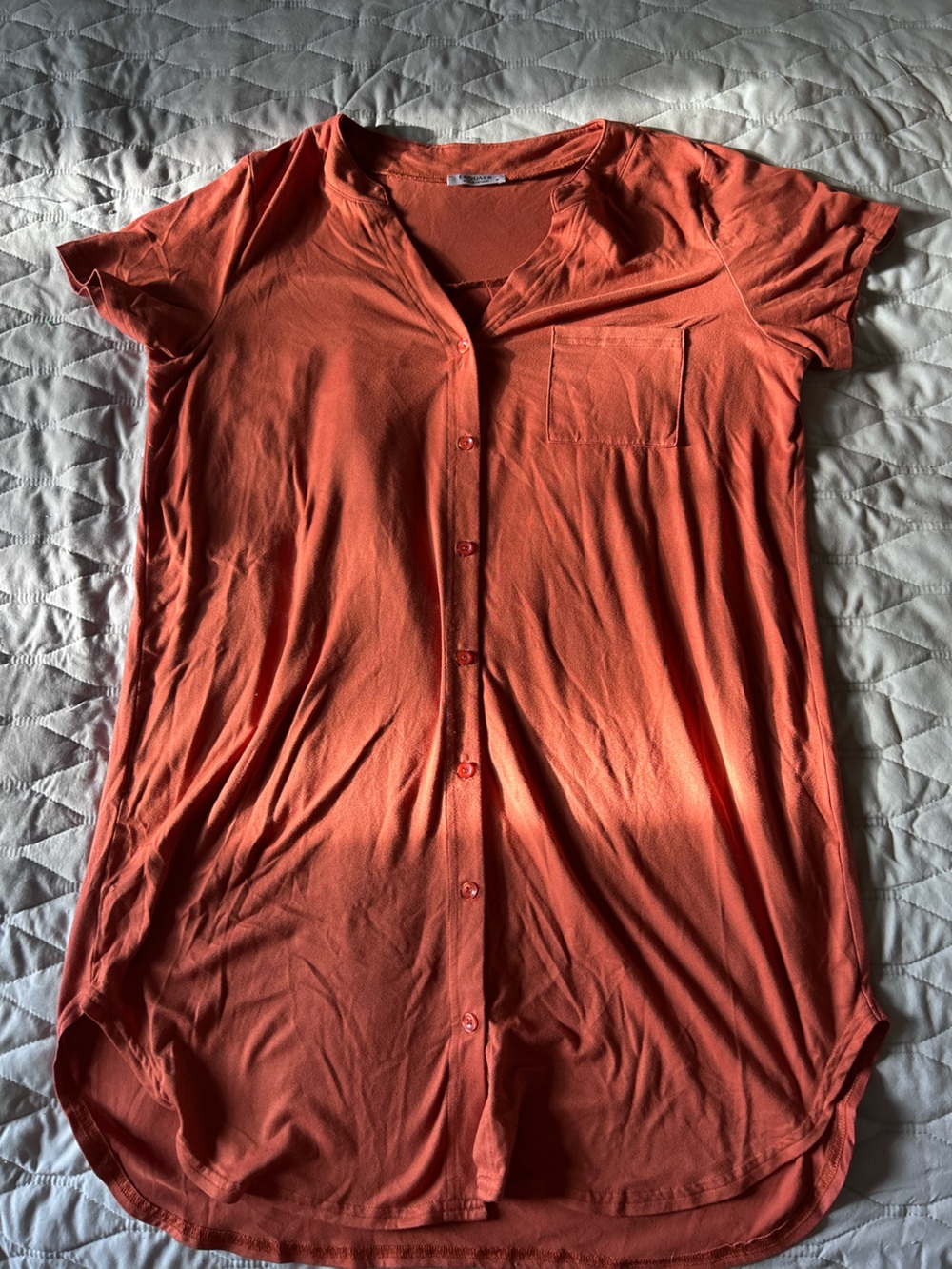 Women's Button-Front Sleep Shirt in Rust Orange
